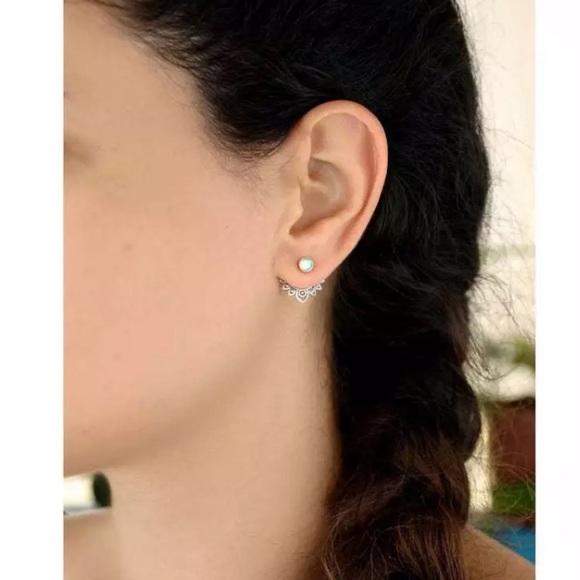 "Lotus Dreamer” Opal Bohemian Hippie Stud Earrings - Picture 6 of 7